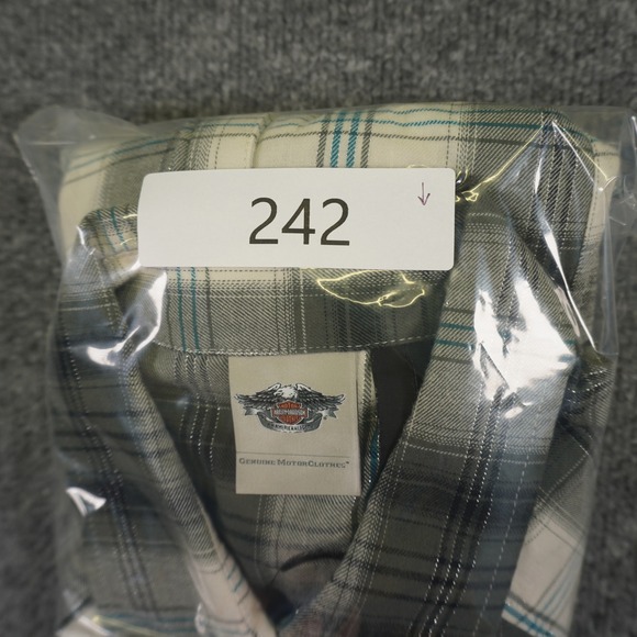 Harley Davidson Western Shirt Womens L Grey Plaid Snap Front Embroidered Back - Picture 9 of 9
